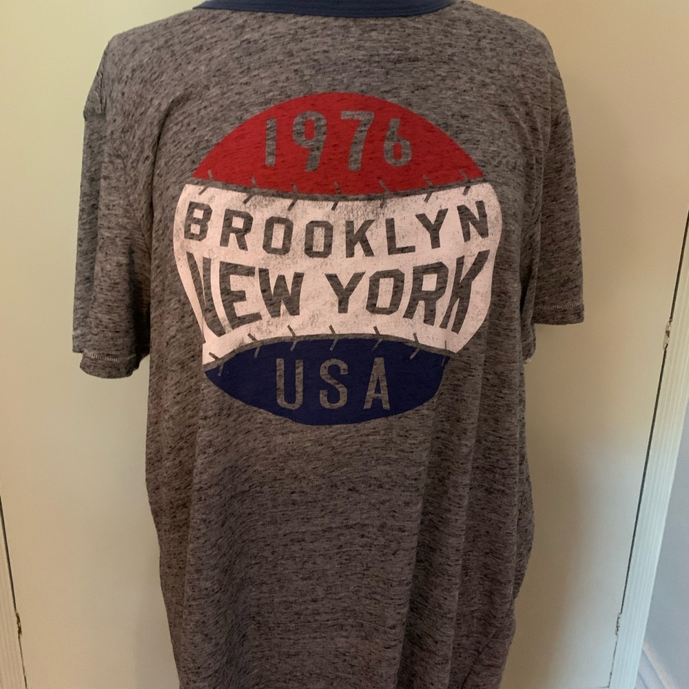 Old Navy Gray Graphic Tee with Red and Blue Accents